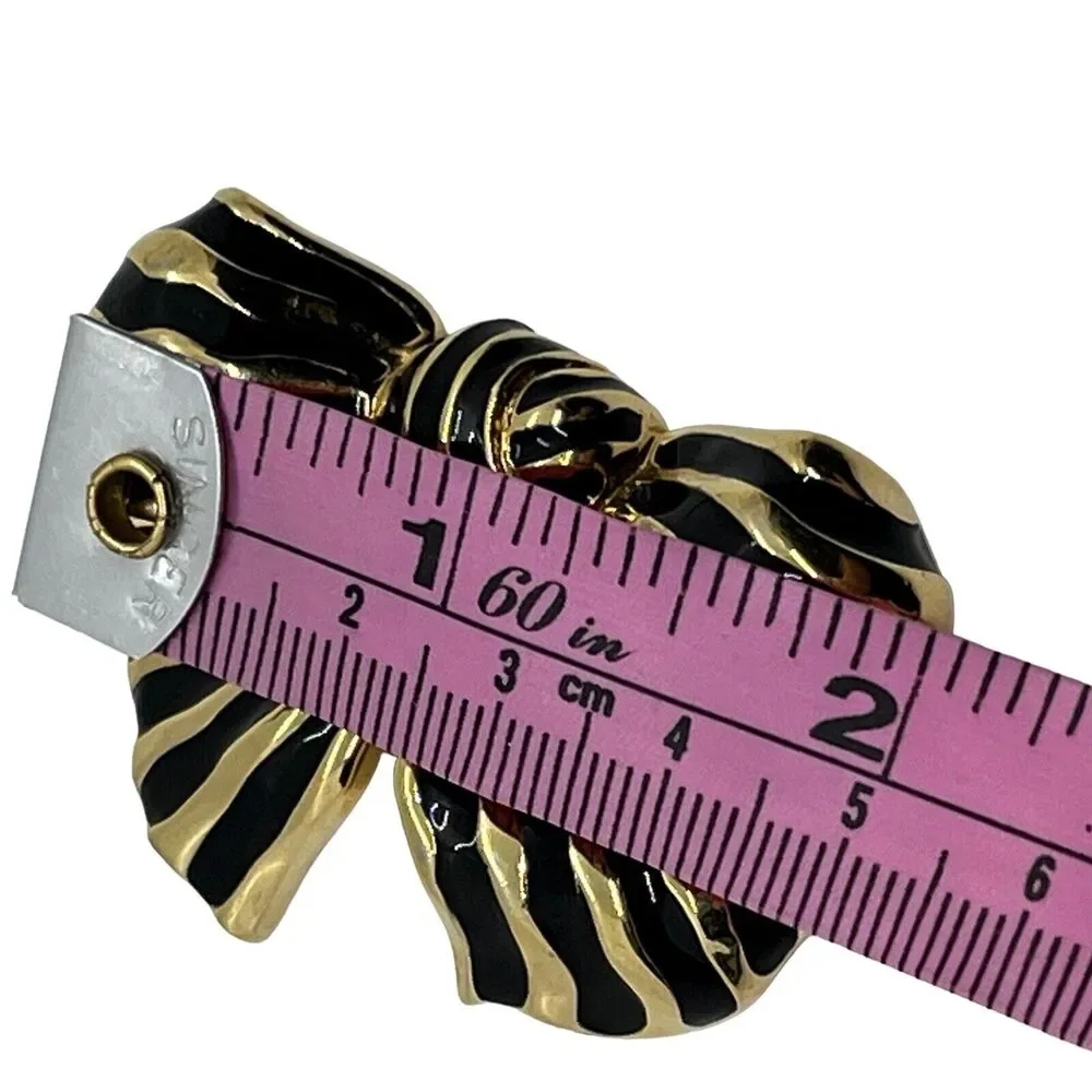 Swarovski Bow Brooch Pin Gold & Black Enamel Vintage Swan Signed Retro 80s Chic